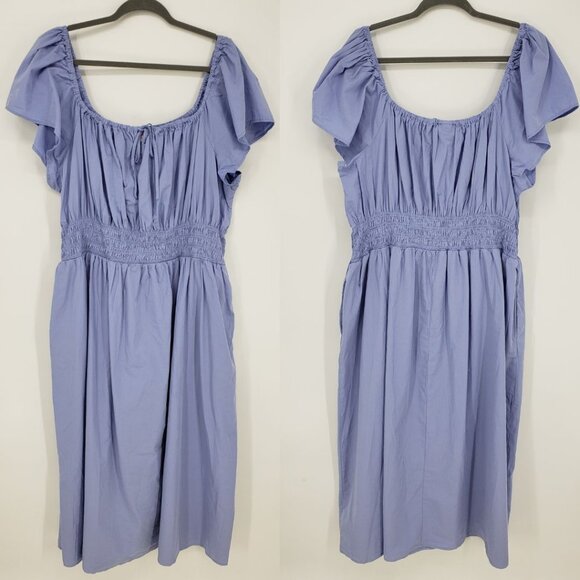 Universal Thread Smocked Waist Midi Dress 2X Short Flutter Sleeves Light Blue - Picture 1 of 11